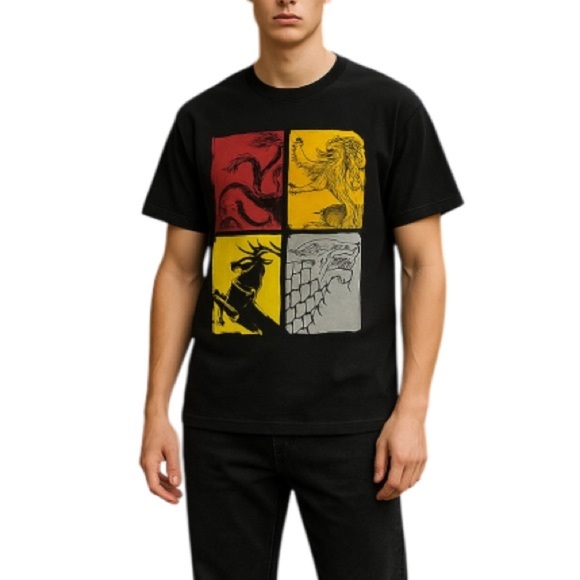 GAME IF THRONES Mens Graphic Crewneck T-Shirt Black Short Sleeve Size M - Picture 1 of 9